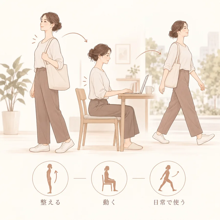 セッションで得た身体の使い方を日常生活へつなげるイメージ